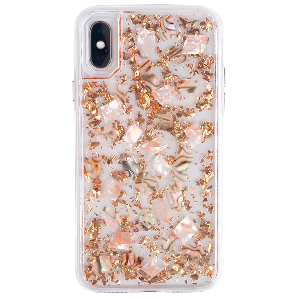 iPhone XS / X Luxury Glitter Dried Natural FLOWER Petal Clear Hybrid Case (Bronze Pearl)